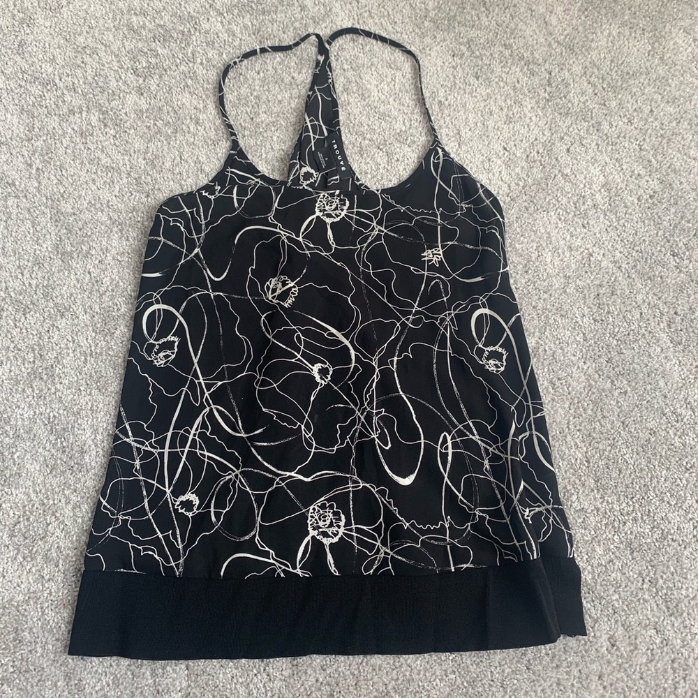 black and white flowered patterned tank top